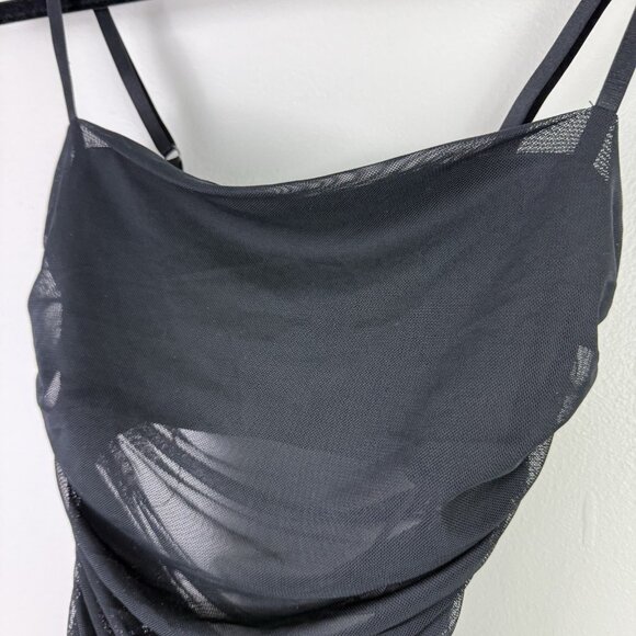 Open Edit Ruched Mesh Camisole XS Black Sheer Layered Tube Top Y2K Night Out - Picture 5 of 7